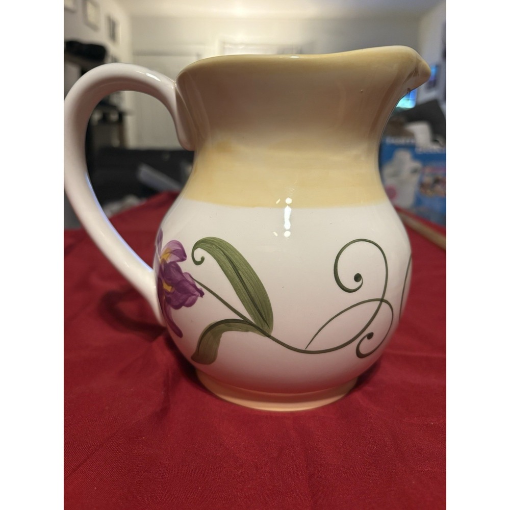 Vintage FTD Floral Ceramic Pitcher Sunflower Iris Flower Vase Home Decor 7"